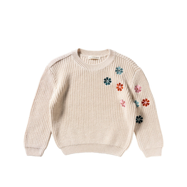 meisjes trui gebreid met bloemen